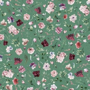 peonies floral on minty green