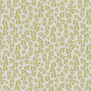 Funky Leaves in yellow green on an off-white background ( small scale )