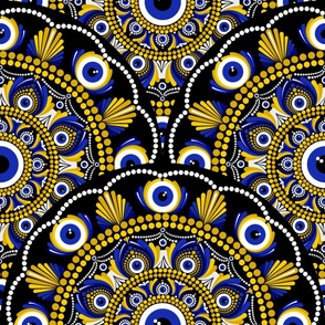 24” Navy and Gold Eyes on the Prize Dot Mandala Scale Pattern - Large