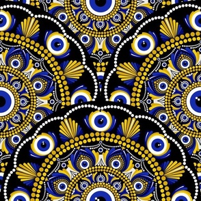 12” Navy and Gold Eyes on the Prize Dot Mandala Scale Pattern - Medium