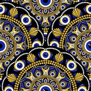 6” Navy and Gold Eyes on the Prize Dot Mandala Scale Pattern - Small