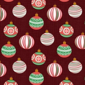 Christmas ornaments - linen on red