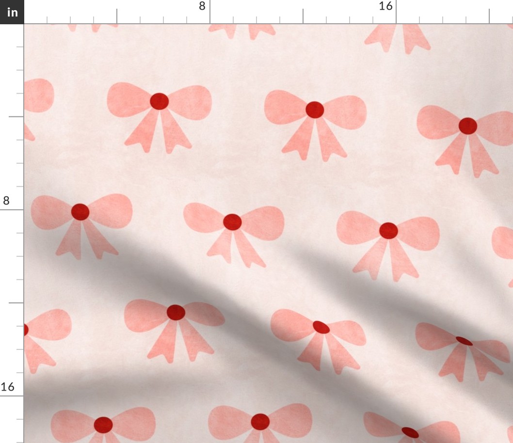 Bows- Vintage Geometric- Pink Red on Light Blush- Regular Scale