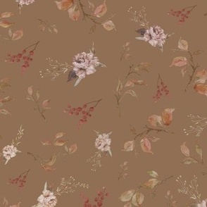 French Country Burnt Orange and Peach falling Flowers and Leaves 