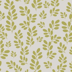Funky Leaves in yellow green on an off-white background ( large scale ).