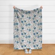 Vintage floral - Blue peony garden - textured white background L scale
