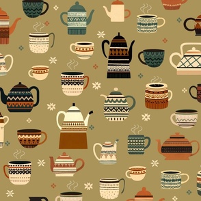 Cozy Autumn - Tea and teapots sage L