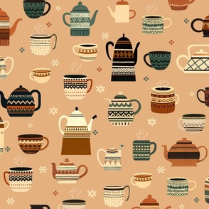 Cozy Autumn - Tea and teapots peach L