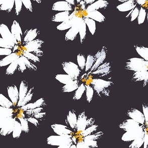 Daisy flowers Black and white hand painted floral