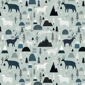 Whimsical Winter - Woodland animals in mint M