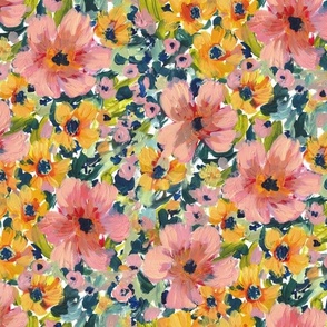 Painted floral Pink and yellow Flower pattern