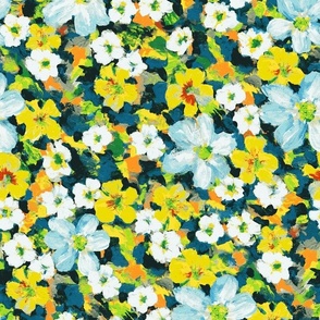 Painted floral  Buttercups and blue flowers