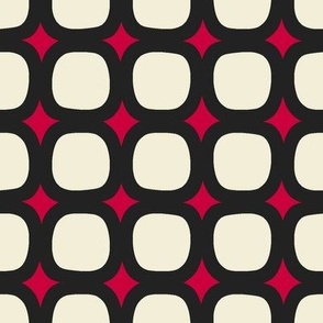 Lava Squares // large print // Pearl White Retro Shapes on Cabaret Crimson