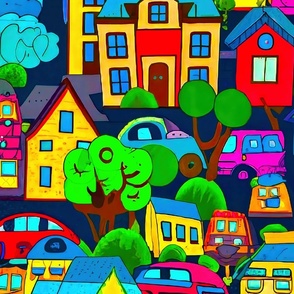 houses and pink cars