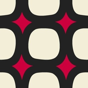 Lava Squares // x-large print // Pearl White Retro Shapes on Cabaret Crimson