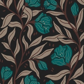 Rustic Floral with Climbing Vines with Teal Flowers