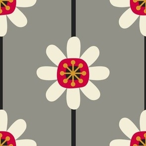 Atomic Blossoms & Stripes // large print // Pearl White Retro Flowers on Smoky Spotlight