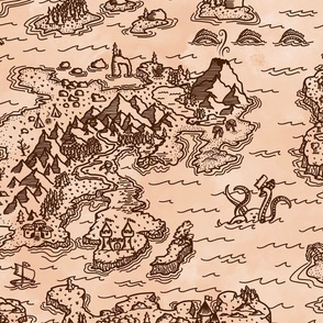 Old Fantasy Map with Happy Sea Monsters - Sepia