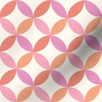 Retro Linked Circles - Mid-century Modern - Pink with  Orange and Purple on Cream 