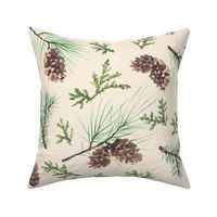 Evergreen on pale cream - Large scale