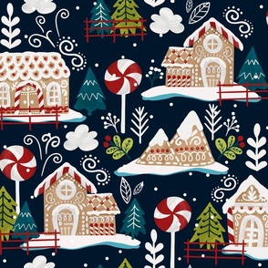 Holiday Gingerbread House - Dark Teal Large Scale