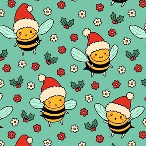 Christmas Bees on Green (Large Scale)