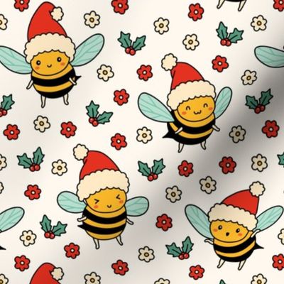 Christmas Bees on Beige  (Large Scale)