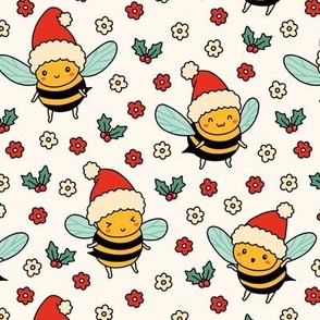 Christmas Bees on Beige  (Large Scale)