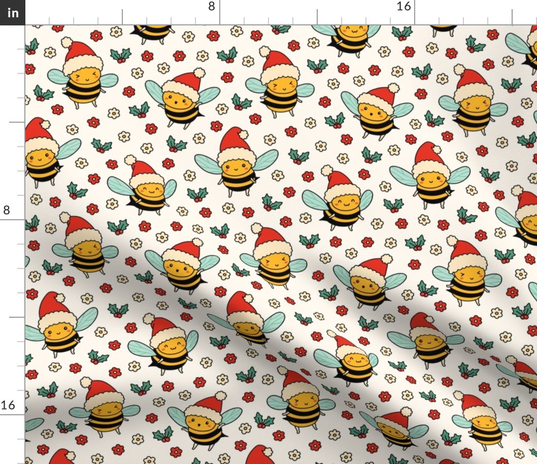 Christmas Bees on Beige  (Large Scale)