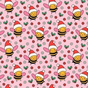 Christmas Bees on Pink (Small Scale)