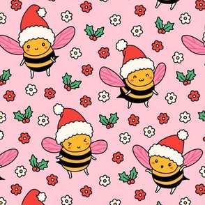 Christmas Bees on Pink (Large Scale)