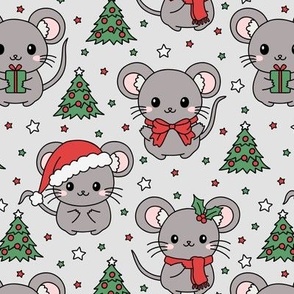 Christmas Mice on Gray (Medium Scale)