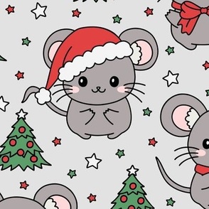 Christmas Mice on Gray (Large Scale)