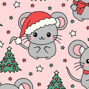 Christmas Mice on Pink (Large Scale)