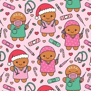Christmas Nurses on Pink (Medium Scale)