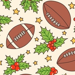 Football & Holly on Beige (Large Scale)