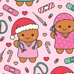 Christmas Nurses on Pink (Large Scale)