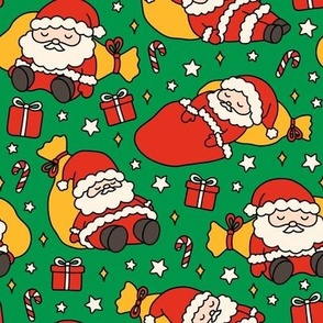 Sleeping Santas with Light Skin on Green (Large Scale)