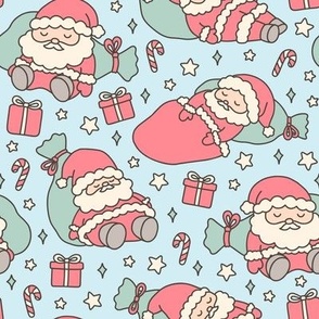 Sleeping Santas with Light Skin on Blue (Large Scale)