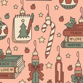 Teacher Christmas Ornaments on Peach (Large Scale)