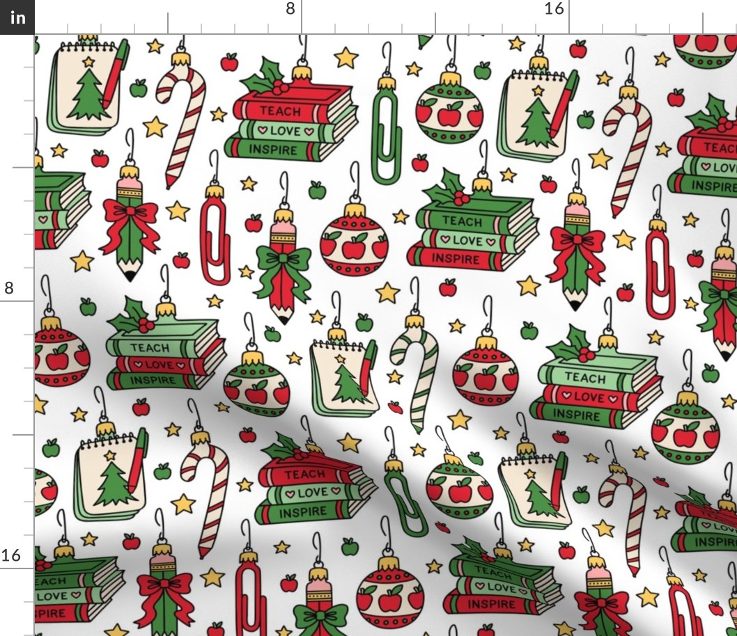 Teacher Christmas Ornaments on White (Large Scale)