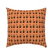 Midi - Cute Geometric Halloween Witch, Black Cat, Spider, Bat & Cobwebs - Burnt Orange