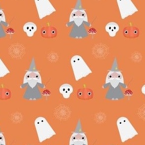 Midi - Cute Geometric Halloween Wizard, Ghost, Skull, Pumpkin, Mushroom & Cobwebs - Burnt Orange