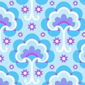 1970s Retro Floral Pattern Blue and Pink