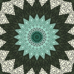 Green and Aquamarine Mandala Kaleidoscope Medallion
