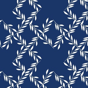 Leaf Trellis in Blue and white - modern botanical - leaves - lattice