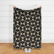 In Bloom Art Deco Geometric Floral- Classic Minimalist Flowers- Neutral Mid Century Modern Wallpaper- 20s- 70s Vintage- Black on Beige Background- Golden Dots- Medium