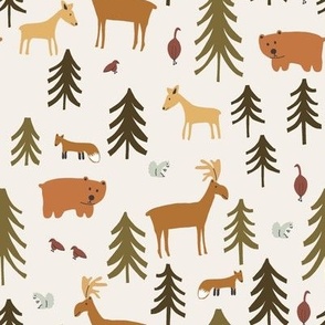 Forest Animals Upright in Ivory and Earth Tones