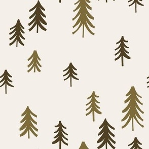 Forest Trees in Olive Green and Ivory Cream
