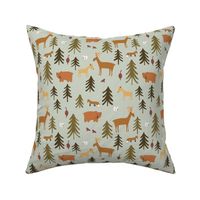 Forest Animals Upright in Light Blue and Earth Tones